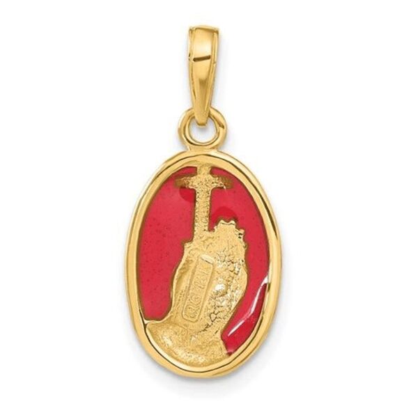 14K Red Enamel Praying Hands and Cross Pendant - Picture 2 of 4